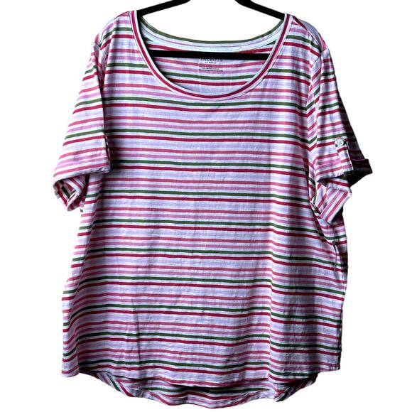 Talbots NWT Women's Size 3X Pink Green White Short Sleeve Tab Scoop Neck Beachy - Picture 1 of 9